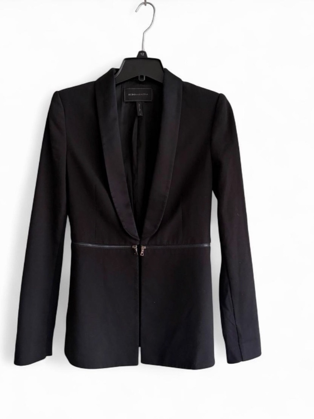 BCBGMAXAZRIA Black Lapel Tuxedo Tailored Blazer Black XSMALL 2010s | Silver Zipp